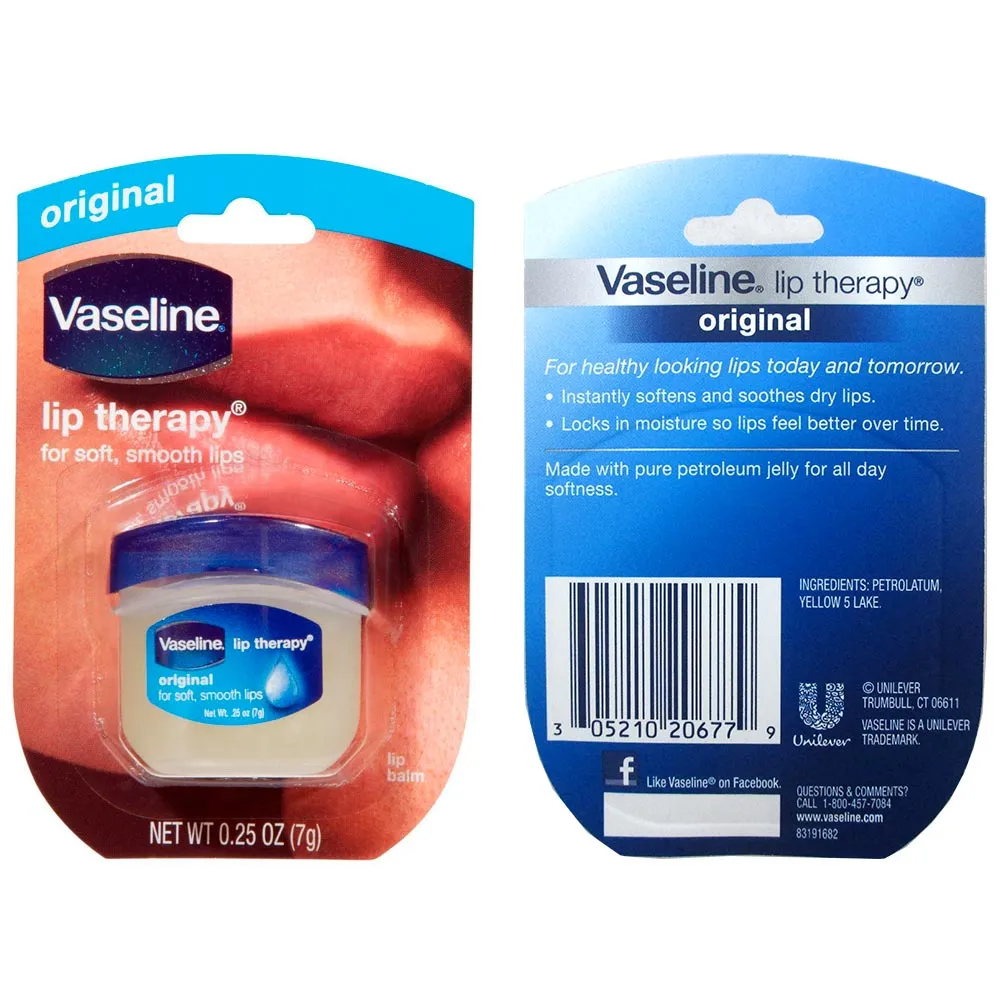 2pc Vaseline Original Therapy Lip Balm Gloss Glowing 0.25 Oz Petroleum Mini Jars
