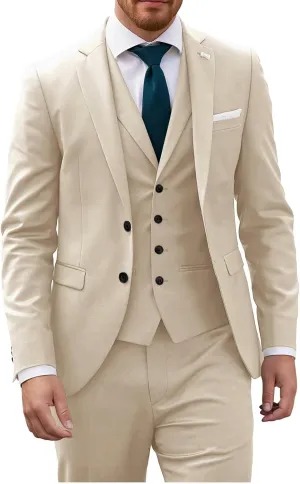 3 Piece Mens Suit Regular Fit Wedding Suit Prom Formal Suits for Men Business Suits Jacket Vest Pants Set