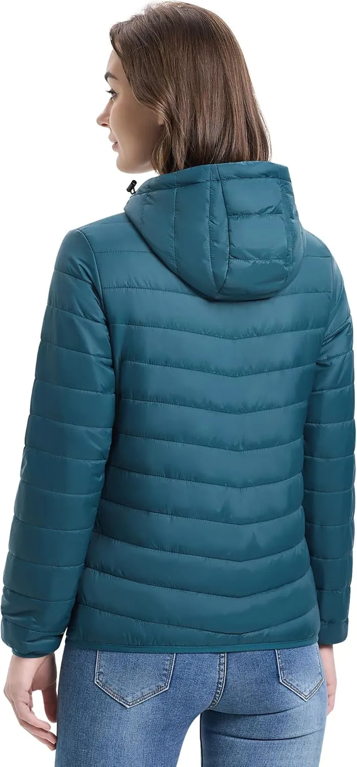 33,000ft Women's Hooded Packable Puffer Jacket Lightweight Warm Puffy Quilted Winter Coat