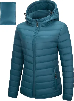 33,000ft Women's Hooded Packable Puffer Jacket Lightweight Warm Puffy Quilted Winter Coat