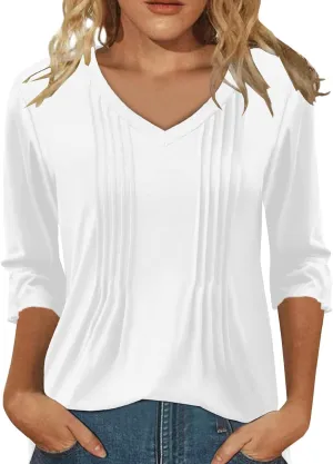 3/4 Length Sleeve Womens Tops Dressy Casual Summer Bell Elbow Sleeve Blouses Work Tunic Shirts