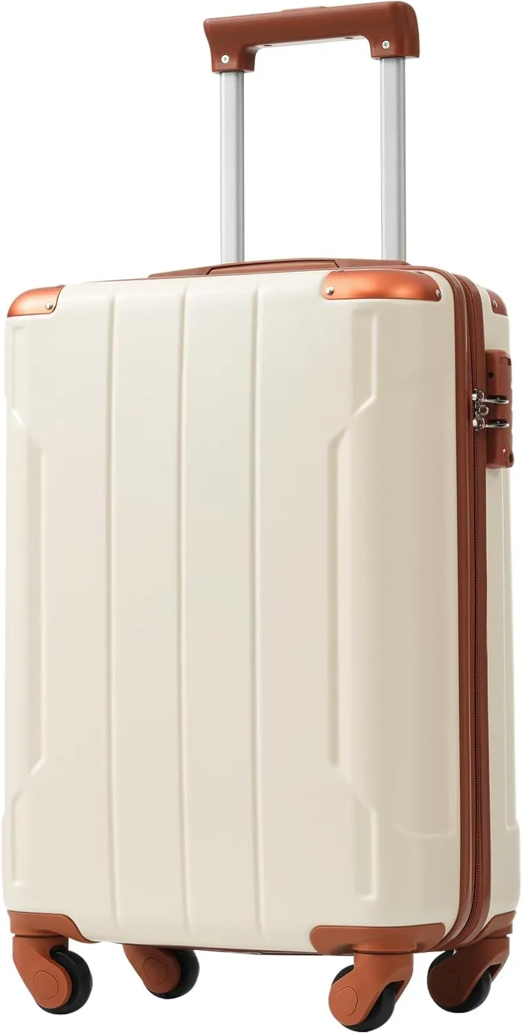 3Pcs Hardshell Luggage Set Spinner Wheel Suitcase 20" with Travel Bag & Toiletry Bag TSA Lock for Men Women, White Brown
