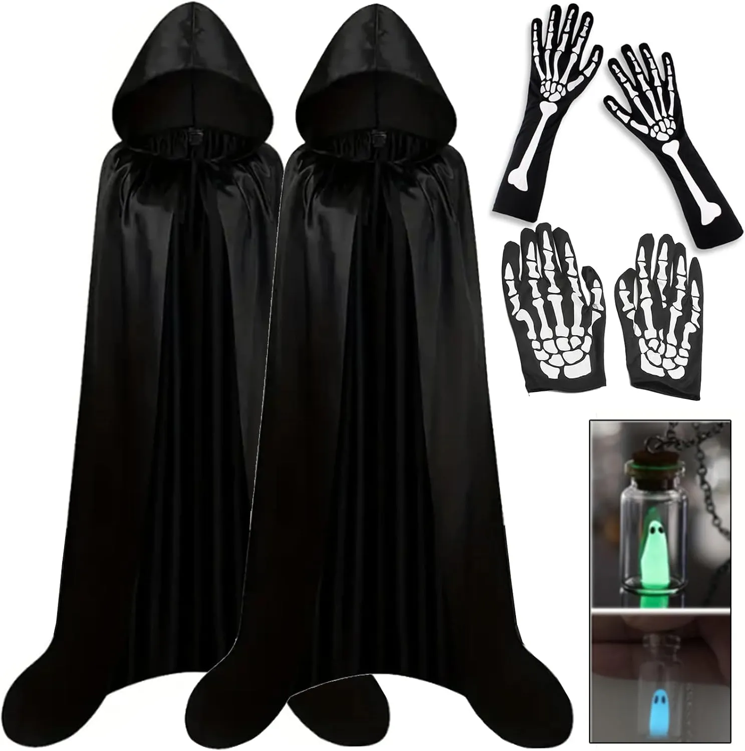 6pcs/set Unisex Hooded Halloween Christmas Cloak Costume set, 2Pcs Cloak with 2Pairs Gloves, 2Pcs Necklace