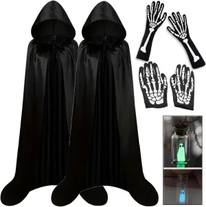 6pcs/set Unisex Hooded Halloween Christmas Cloak Costume set, 2Pcs Cloak with 2Pairs Gloves, 2Pcs Necklace