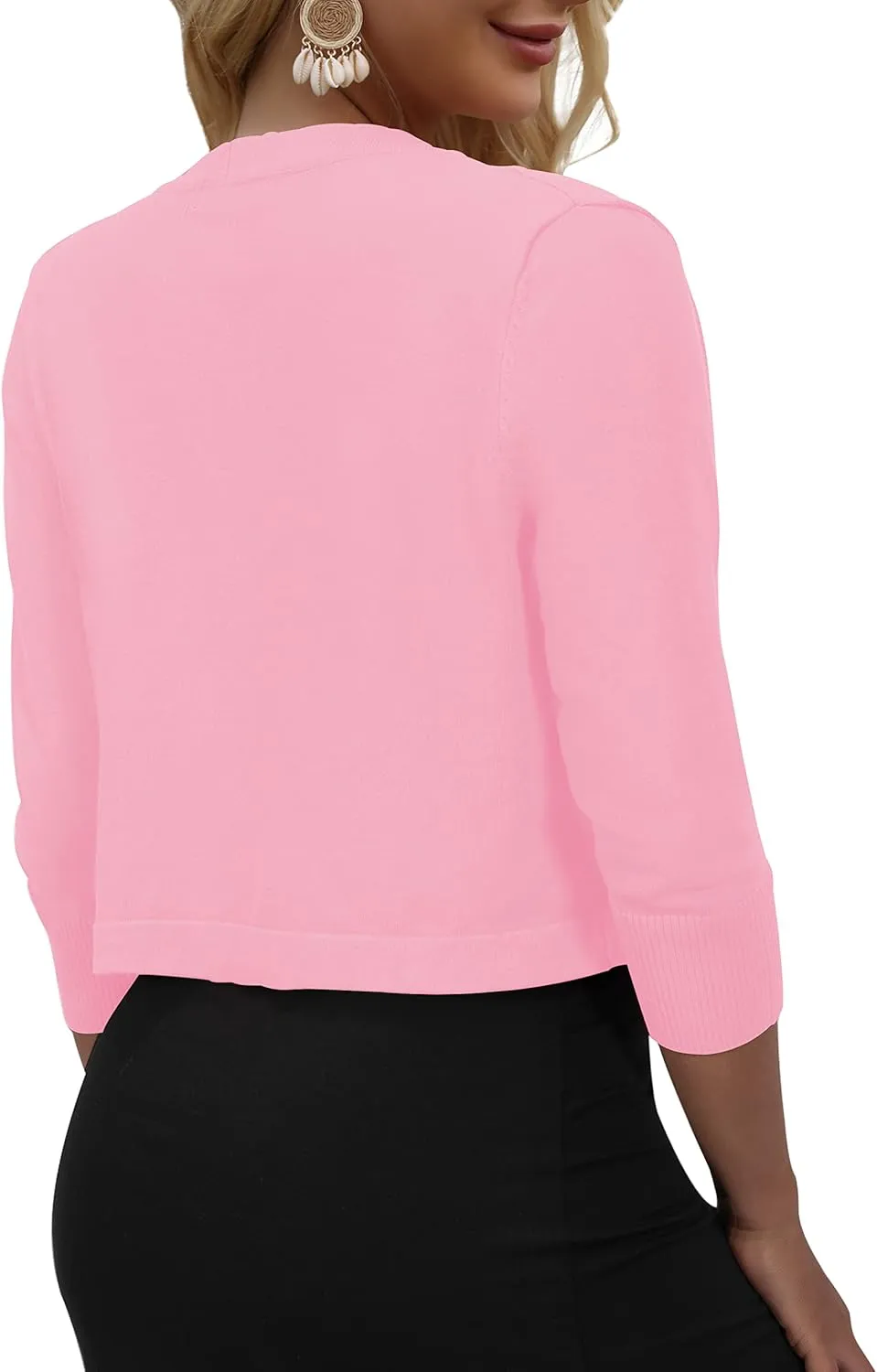 AAMILIFE Women's 3/4 Sleeve Cropped Cardigans Sweater Open Front Short Shrugs