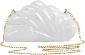 Acrylic Clutch Purse,Pearly White Wedding Guest Purse Pearl Handbag Womens Evening Seashell Mini Bag Novelty Formal