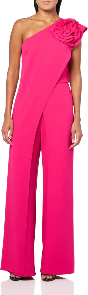 Adrianna Papell Womens One Shoulder Rosette Jumpsuit