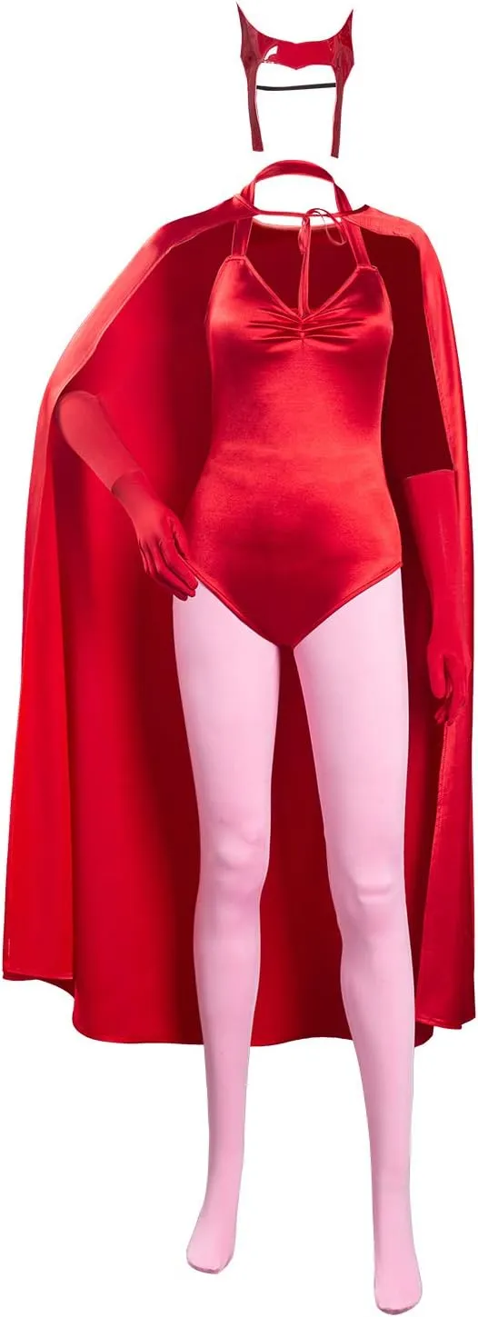 Adult Cosplay Bodysuit Halloween Witch Jumpsuit Costume Outfit Cloak Cape Suit Set