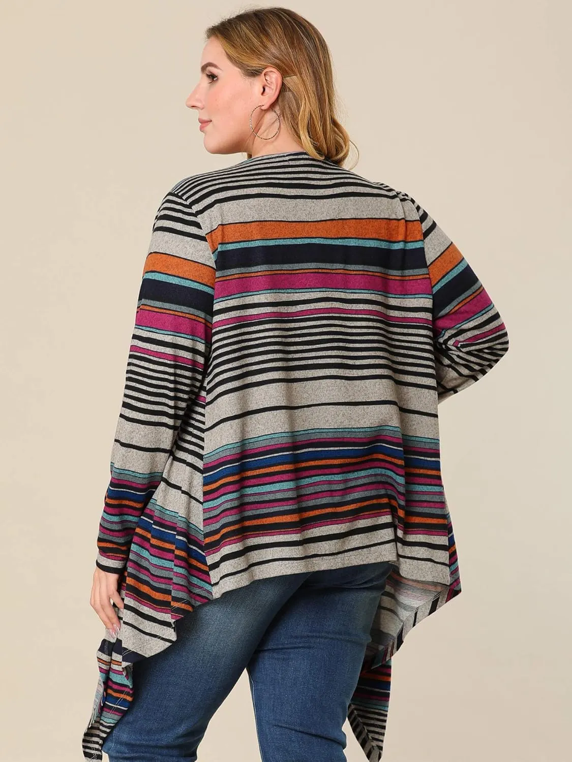 Agnes Orinda Women's Plus Size Cardigans Kimonos Color Block Boho Striped Open Front Cardigan 2024