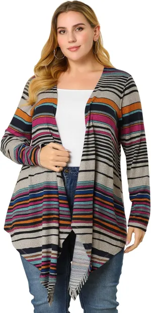 Agnes Orinda Women's Plus Size Cardigans Kimonos Color Block Boho Striped Open Front Cardigan 2024