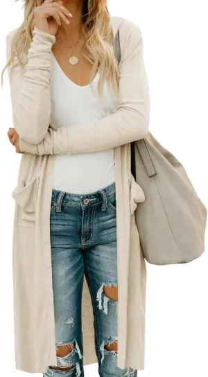 Alaster Queen Women's Hooded Long Cardigans Open Front Long Sleeve Lightweight Cardigan for Women with Pockets