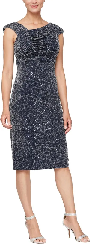 Alex Evenings Women's Short Embroidered Cocktail Dress, Wedding Guest (Petite and Regular Sizes)