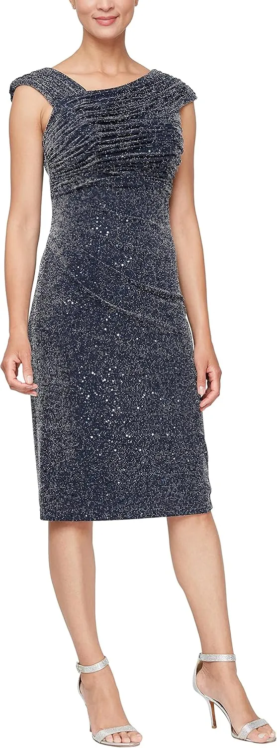 Alex Evenings Women's Short Embroidered Cocktail Dress, Wedding Guest (Petite and Regular Sizes)
