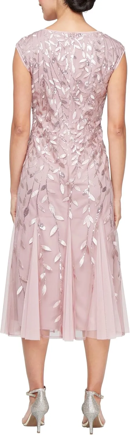 Alex Evenings Women's Short Embroidered Cocktail Dress, Wedding Guest (Petite and Regular Sizes)