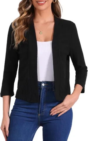 Allegra K Women's Cropped Elegant Sweater Open Front Long Sleeve Knit Shrug Casual Outfit Cardigans