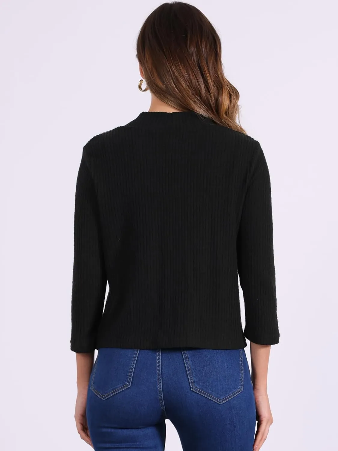 Allegra K Women's Cropped Elegant Sweater Open Front Long Sleeve Knit Shrug Casual Outfit Cardigans