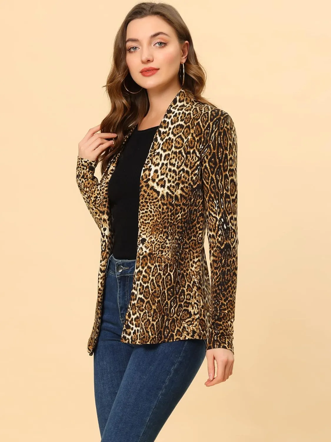Allegra K Women's Long Sleeves Cardigans Shawl Collar Open Front Christmas Straight Knit Cardigan