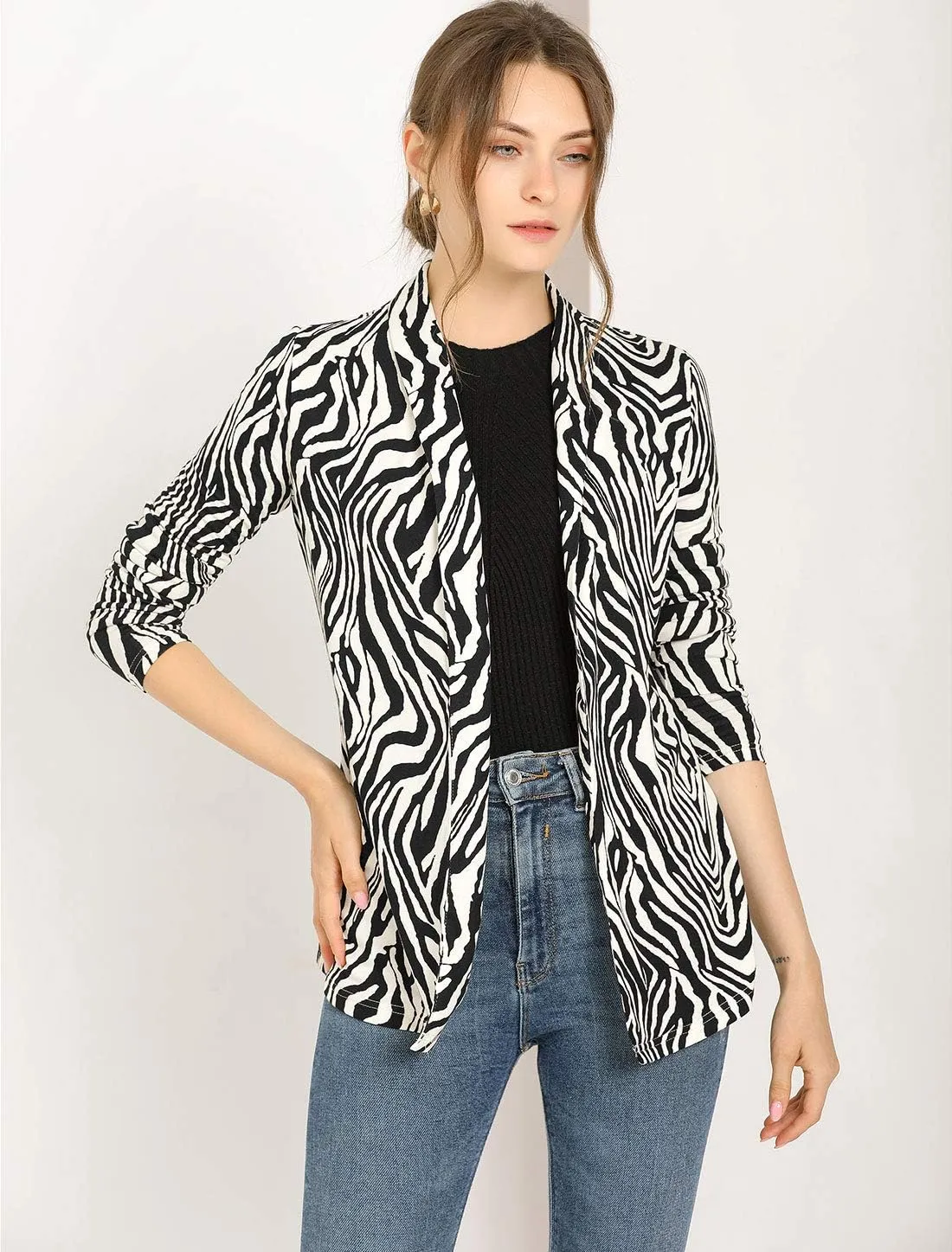 Allegra K Women's Long Sleeves Cardigans Shawl Collar Open Front Christmas Straight Knit Cardigan