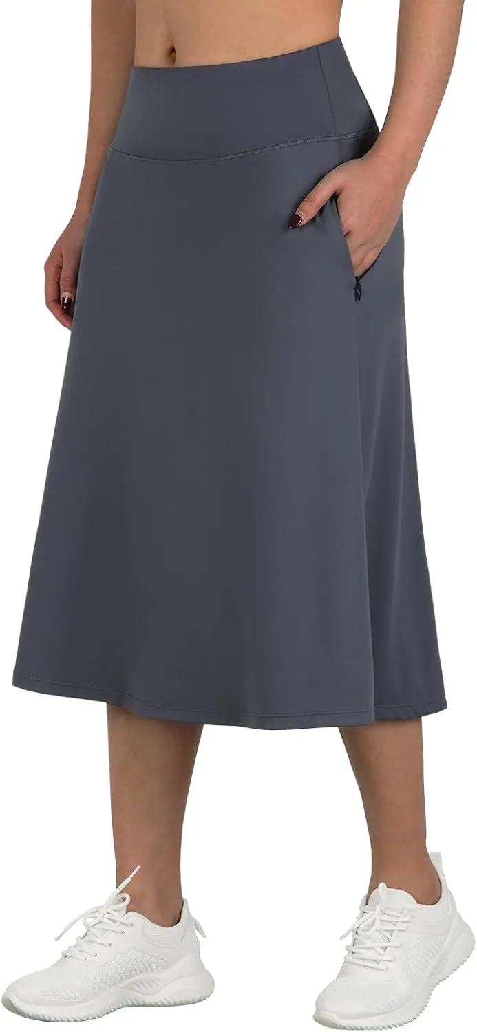 ANIVIVO Women's Midi Length Skorts Skirts with Pockets Modest Skirts 28" Long Knee Length Athletic Skorts
