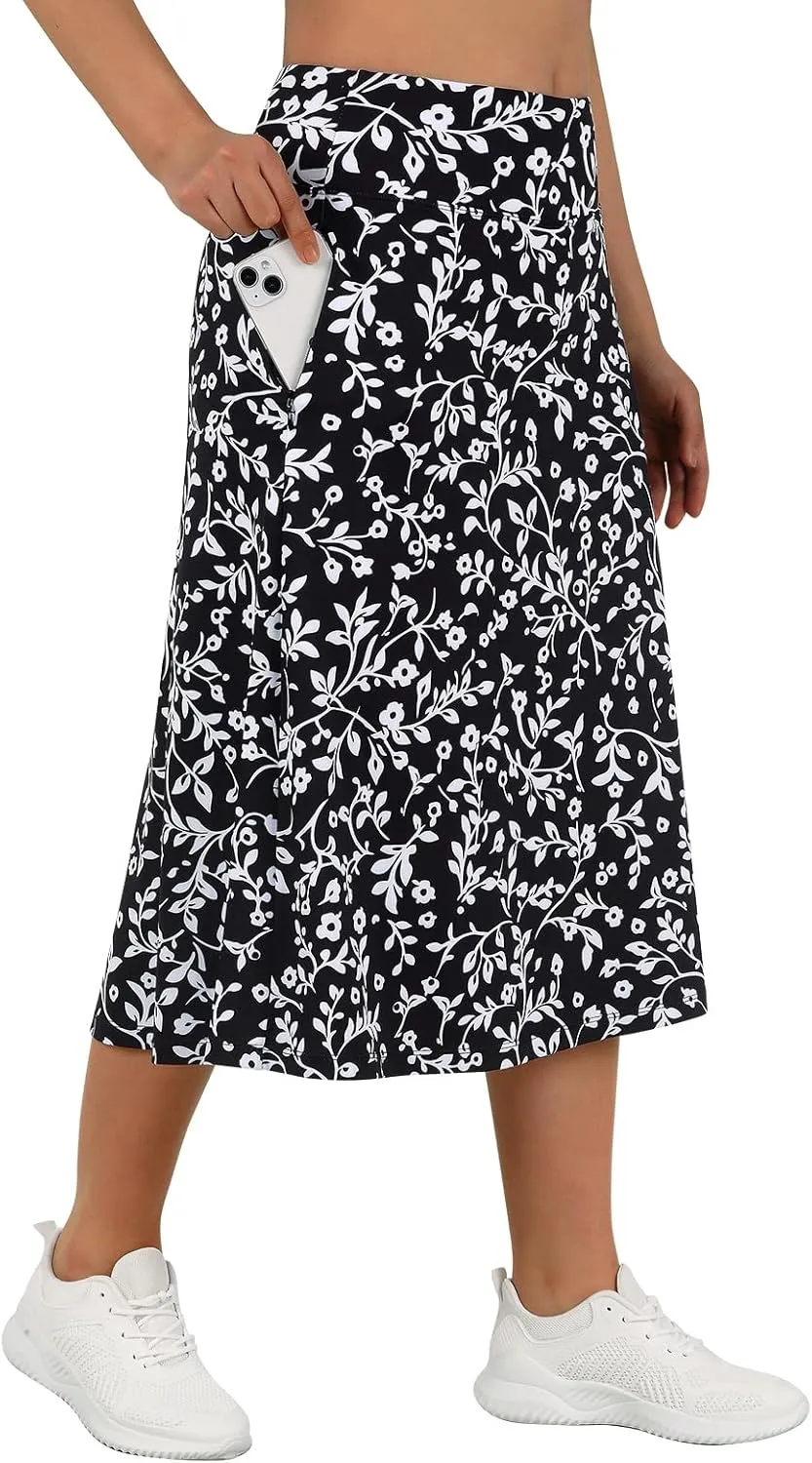ANIVIVO Women's Midi Length Skorts Skirts with Pockets Modest Skirts 28" Long Knee Length Athletic Skorts