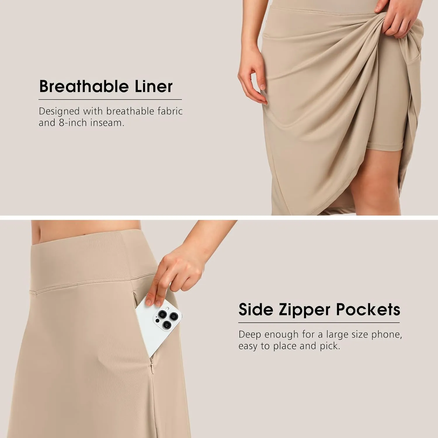 ANIVIVO Women's Skorts Knee Length, Modest Long Skort Athletic Sports Casual Skirt with High Waisted Pockets