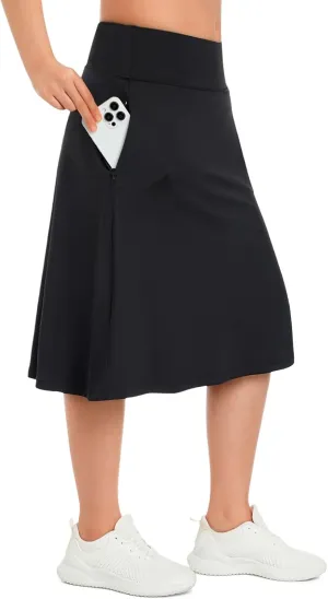 ANIVIVO Women's Skorts Knee Length, Modest Long Skort Athletic Sports Casual Skirt with High Waisted Pockets