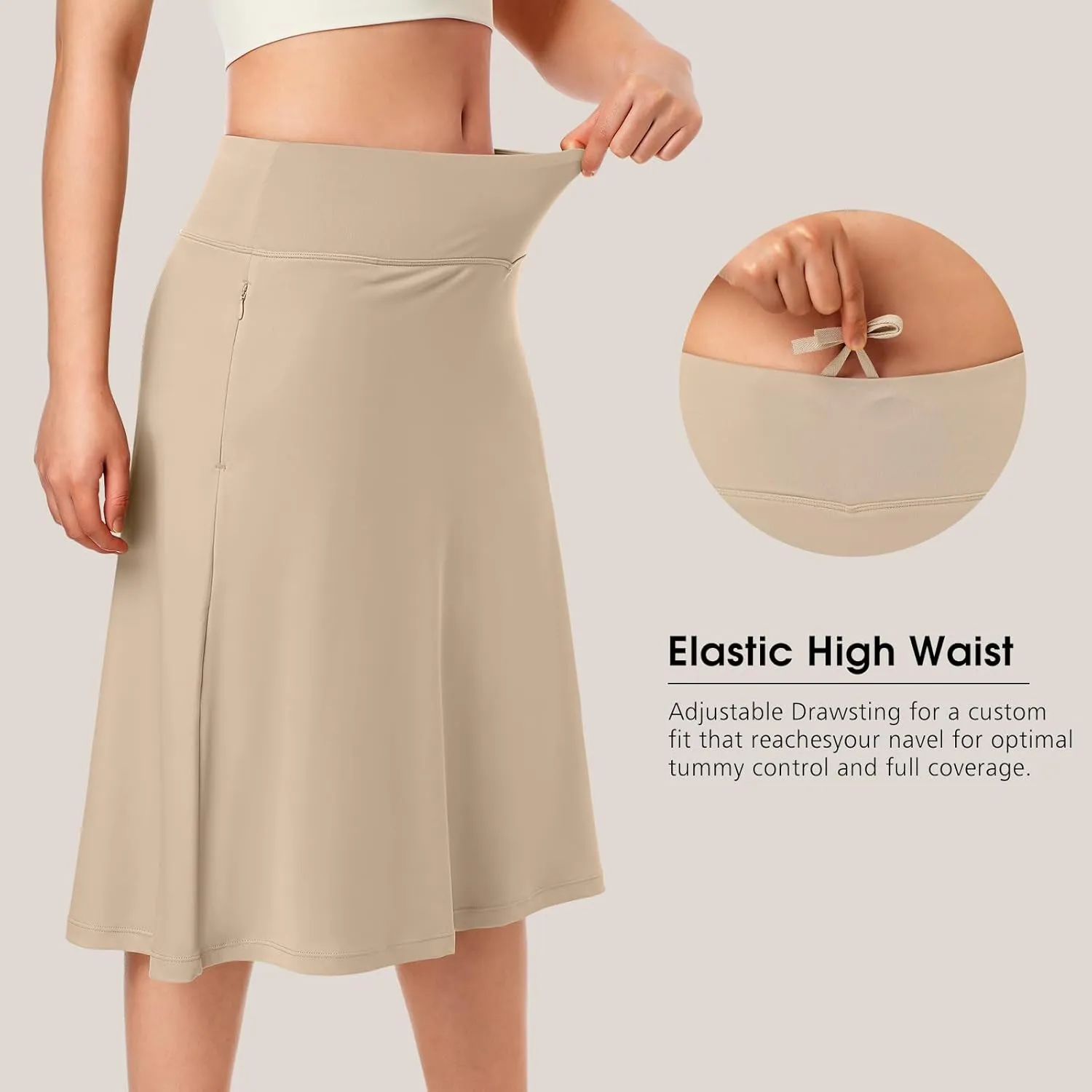 ANIVIVO Women's Skorts Knee Length, Modest Long Skort Athletic Sports Casual Skirt with High Waisted Pockets