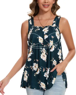 ANYFITTING Tank Top with Built in Bras Women Padded Flowy Loose Camisole Shirt Square Neck Sewn in Medium Support Wide Strap