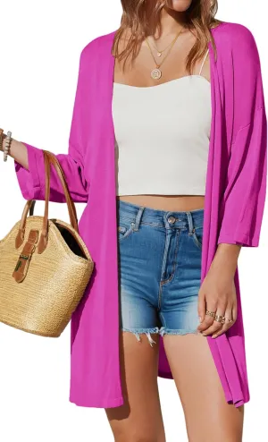 Arach&Cloz Women's 2025 Summer 3/4 Short Sleeve Open Front Lightweight Outfit Cardigan Casual Kimono Beach Sweater