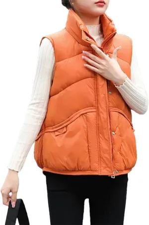 Autumn Winter Down Cotton Waistcoat Womens Jacket Sleeveless Vests Coat Women Puffer Jacket Cotton-Padded Outwear Top