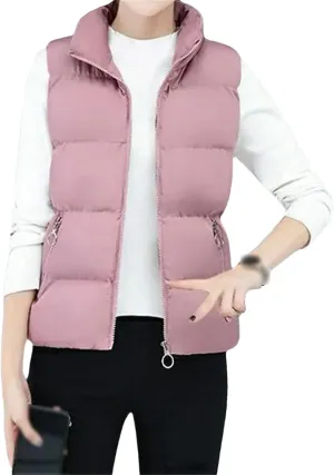 Autumn Winter Fleece Lining Waistcoat Cotton Padded Women Vest Zipper Stand Collar Sleeveless Jacket Streetwear
