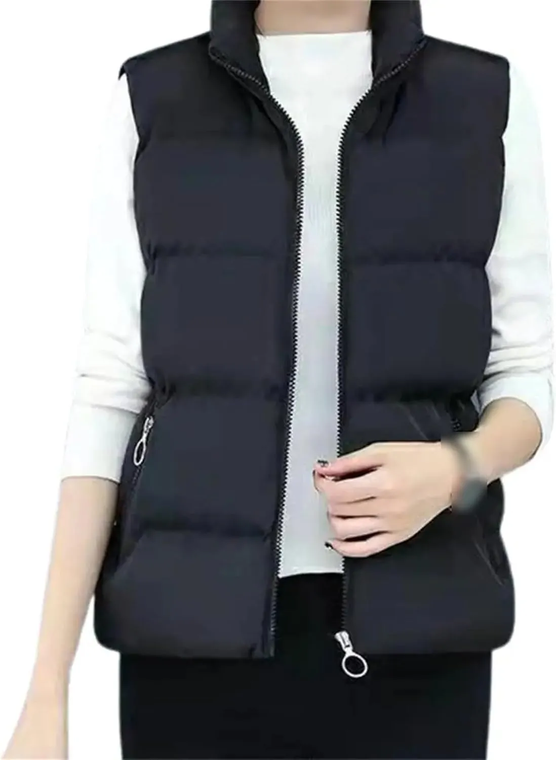 Autumn Winter Fleece Lining Waistcoat Cotton Padded Women Vest Zipper Stand Collar Sleeveless Jacket Streetwear