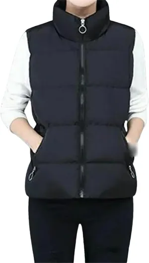 Autumn Winter Fleece Lining Waistcoat Cotton Padded Women Vest Zipper Stand Collar Sleeveless Jacket Streetwear