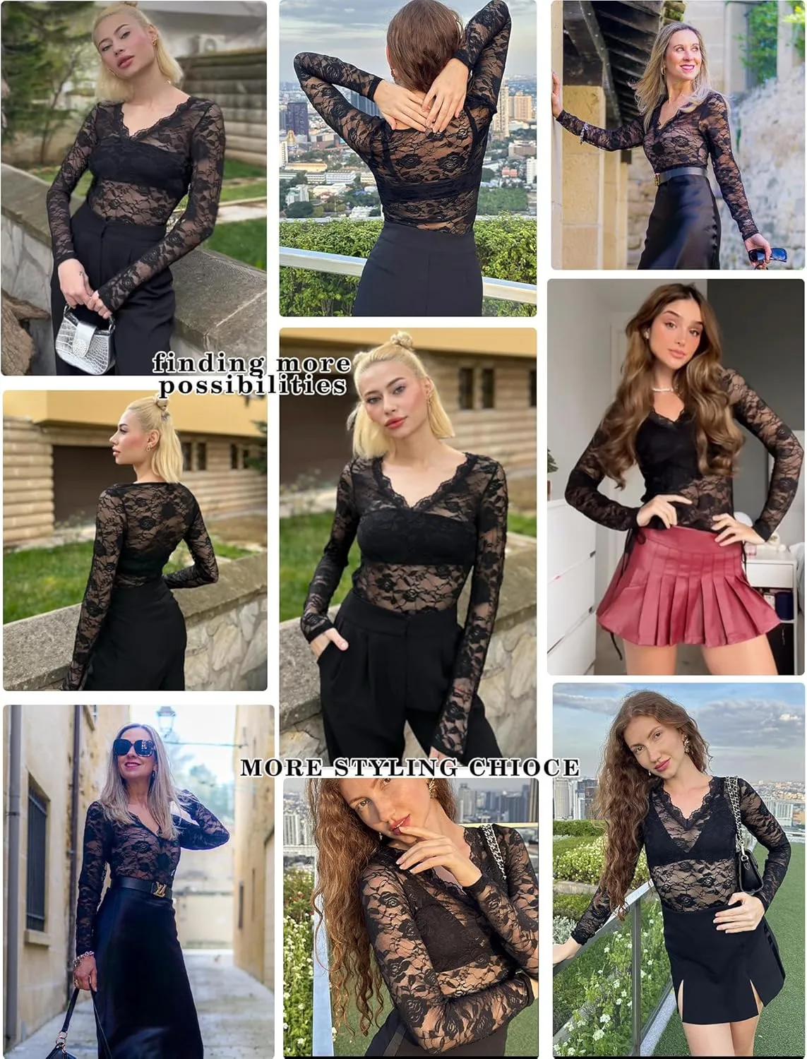 Avidlove Mesh Tops for Women Sheer Long Sleeve Tops V Neck Lace Blouses Under Shirts Floral Lace Tee Shirt S-XXL