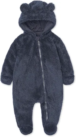 Baby Plush Long Sleeve Polar Fleece Jumpsuit With Bear Ears Baby Fleece Hooded Jumpsuit Infant Winter Outfit