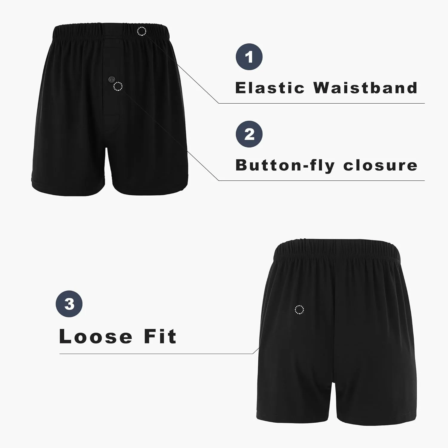 BAMBOO COOL Men's Boxer Shorts Underwear Breathable Stretchy Buttery Soft Boxers with Button Fly 3 or 5 Pack