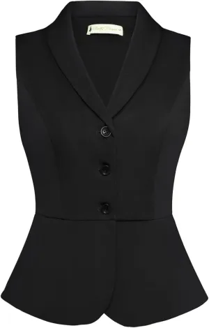 Belle Poque Women's Vintage Vest Top Lapel Collar Button Down Waistcoat V Neck Peplum Dressy Suit Vest for Shirts
