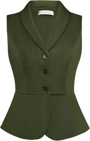Belle Poque Women's Vintage Vest Top Lapel Collar Button Down Waistcoat V Neck Peplum Dressy Suit Vest for Shirts