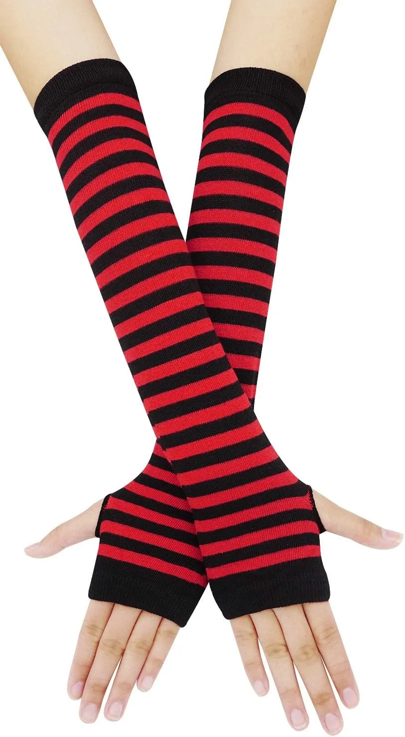 Bienvenu Womens Socks Striped Knee High Socks Arm Warmer Fingerless Gloves Set
