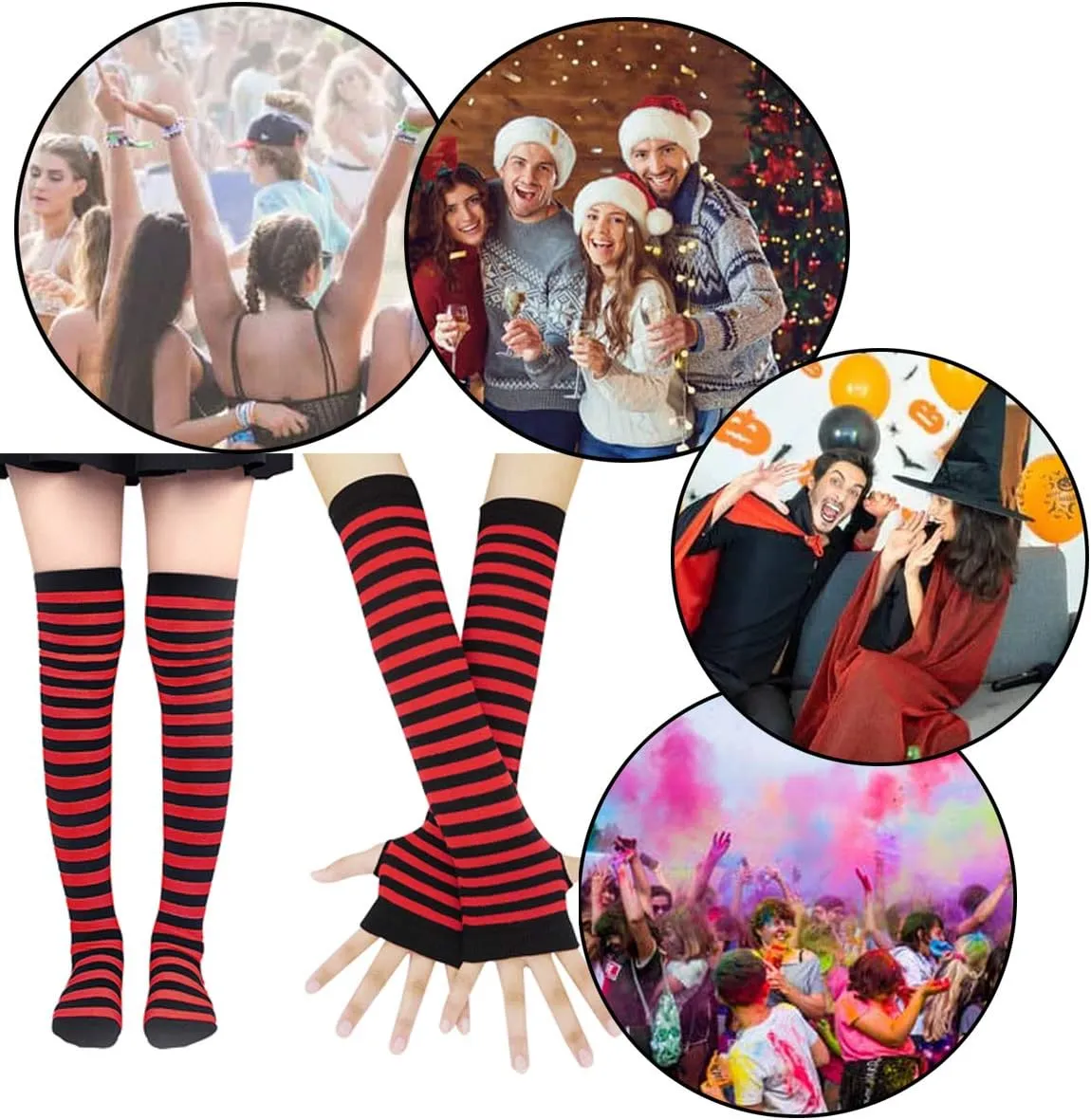 Bienvenu Womens Socks Striped Knee High Socks Arm Warmer Fingerless Gloves Set
