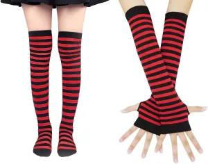 Bienvenu Womens Socks Striped Knee High Socks Arm Warmer Fingerless Gloves Set