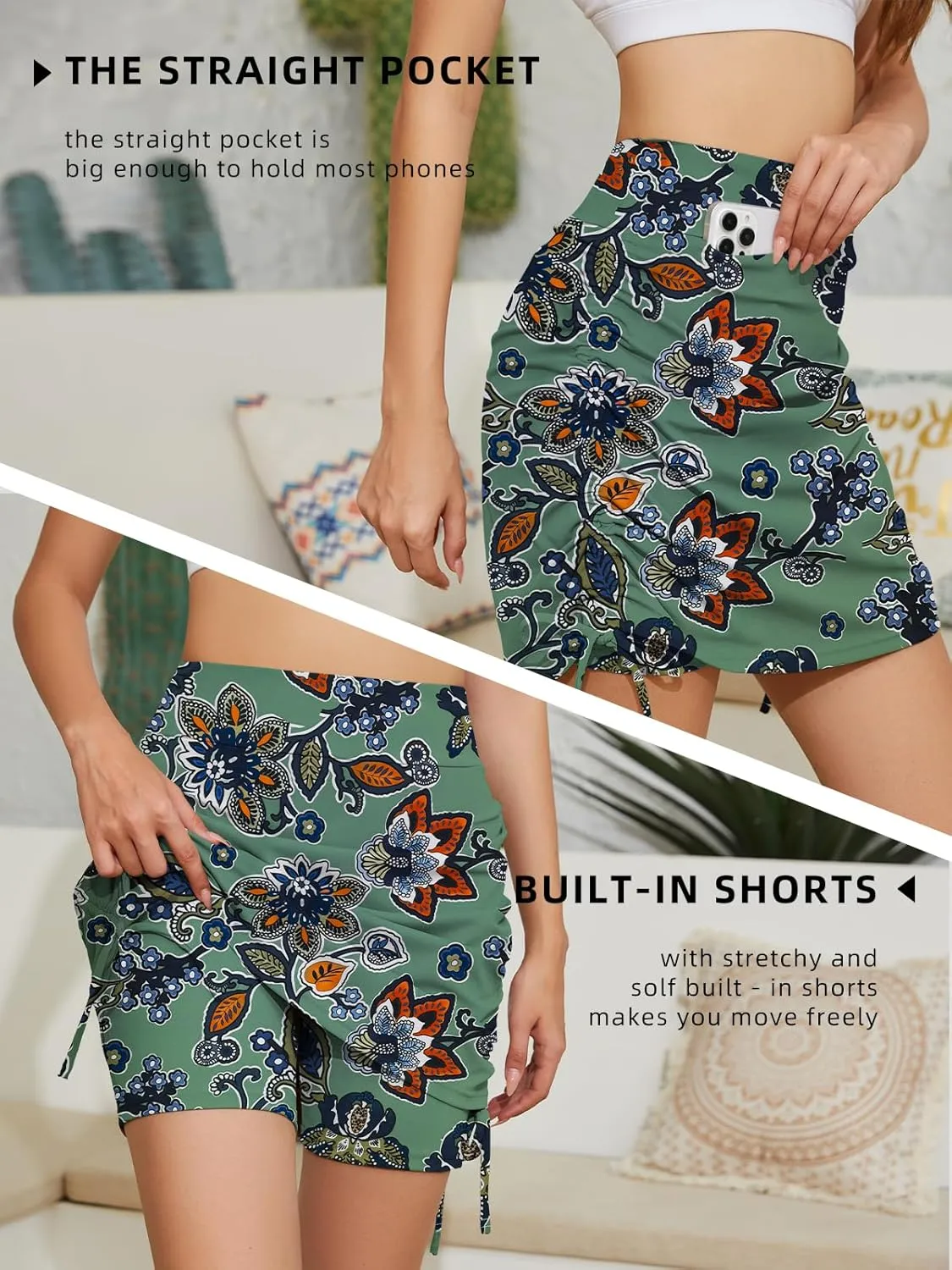 Cakulo Modest Knee Length Swim Summer Casual Skorts Skirts for Women Fashion Athletic Tennis Golf 20" Skirt Pocket