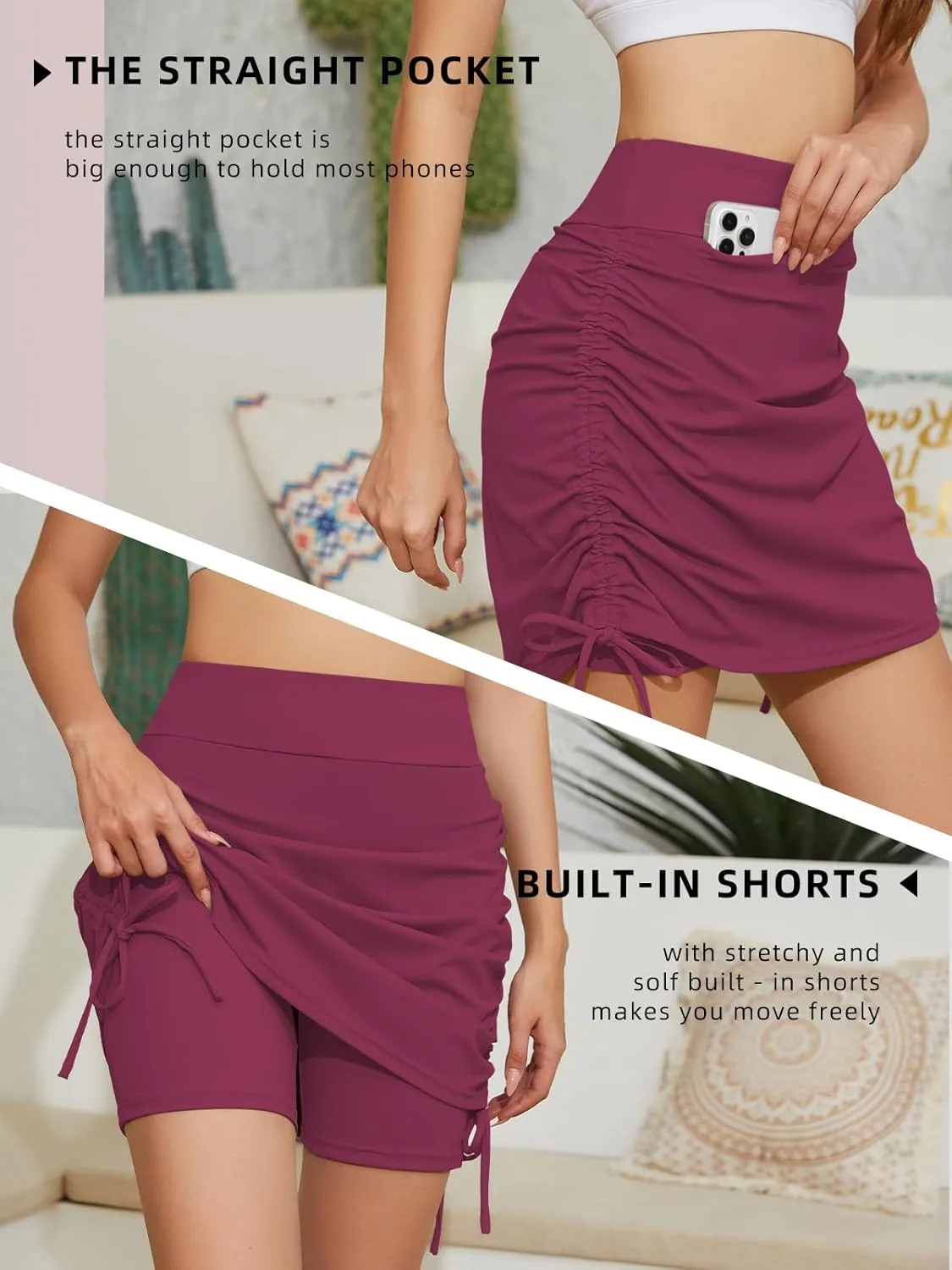 Cakulo Modest Knee Length Swim Summer Casual Skorts Skirts for Women Fashion Athletic Tennis Golf 20" Skirt Pocket