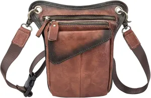 Canvas Messenger Bag Vintage Men's Multifunction Zip Leather Casual Waist Bag Hiking Outdoor Pouch Waist Belt Drop Leg Cross Over Bag Cycling Fishing Thigh Waist Bag