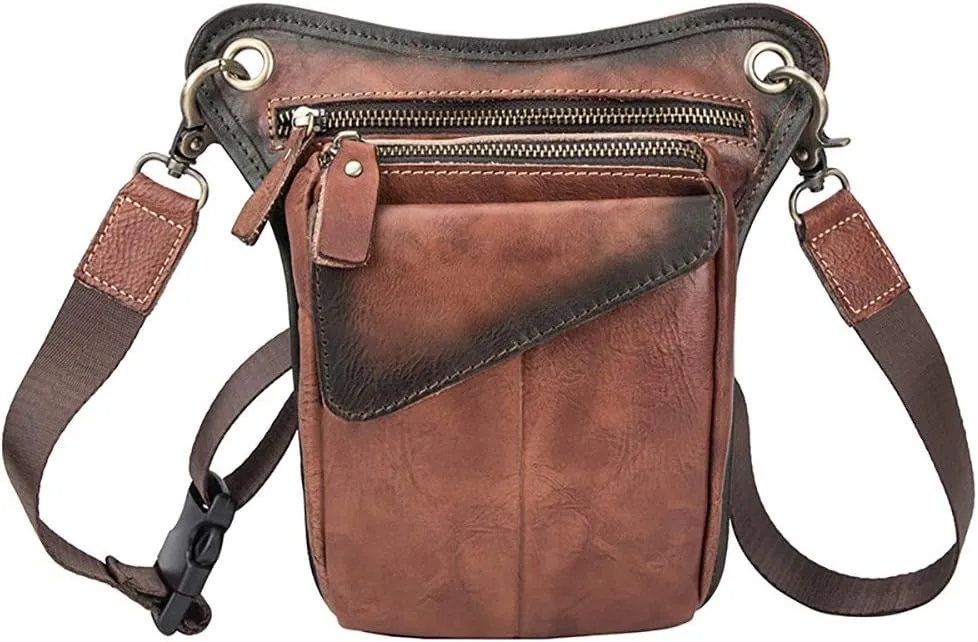 Canvas Messenger Bag Vintage Men's Multifunction Zip Leather Casual Waist Bag Hiking Outdoor Pouch Waist Belt Drop Leg Cross Over Bag Cycling Fishing Thigh Waist Bag