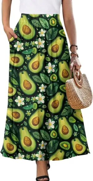 Casual Trendy Pleated Skirt for Women Party Beach Elastic Waist Womens Aline Flowy Skirts with Pockets