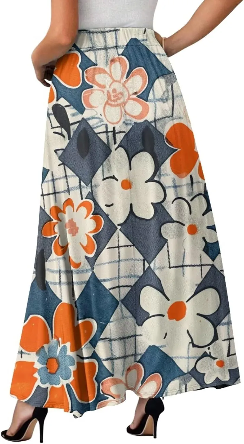 Casual Trendy Pleated Skirt for Women Party Beach Elastic Waist Womens Aline Flowy Skirts with Pockets
