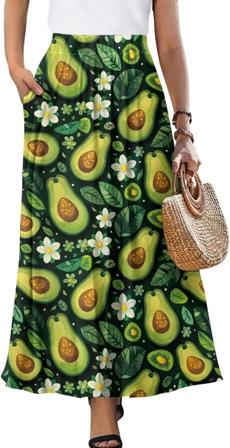 Casual Trendy Pleated Skirt for Women Party Beach Elastic Waist Womens Aline Flowy Skirts with Pockets