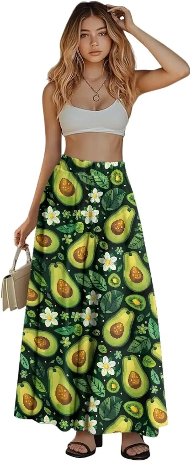 Casual Trendy Pleated Skirt for Women Party Beach Elastic Waist Womens Aline Flowy Skirts with Pockets