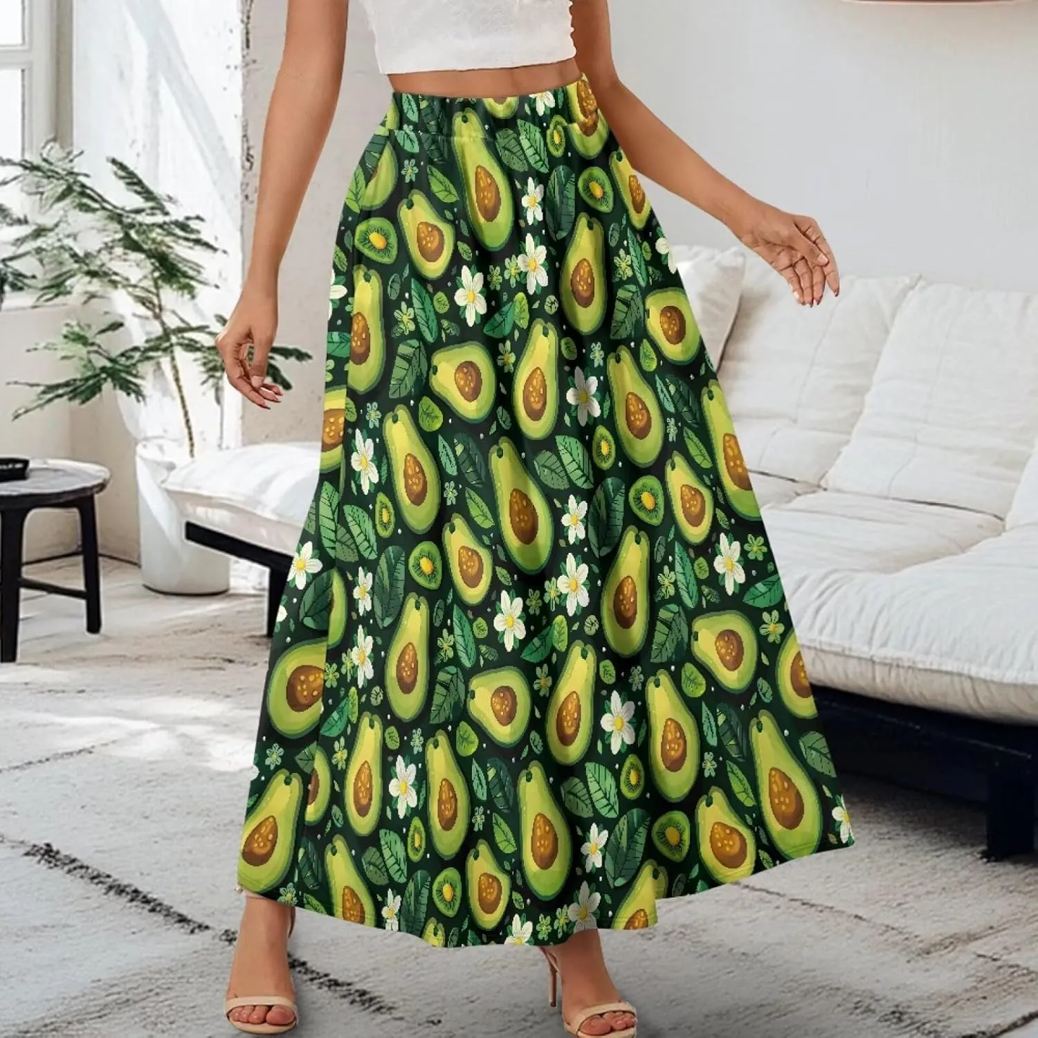 Casual Trendy Pleated Skirt for Women Party Beach Elastic Waist Womens Aline Flowy Skirts with Pockets